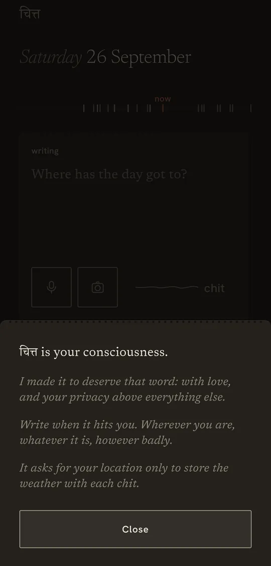 The sheet that explains the app: चित्त is your consciousness.